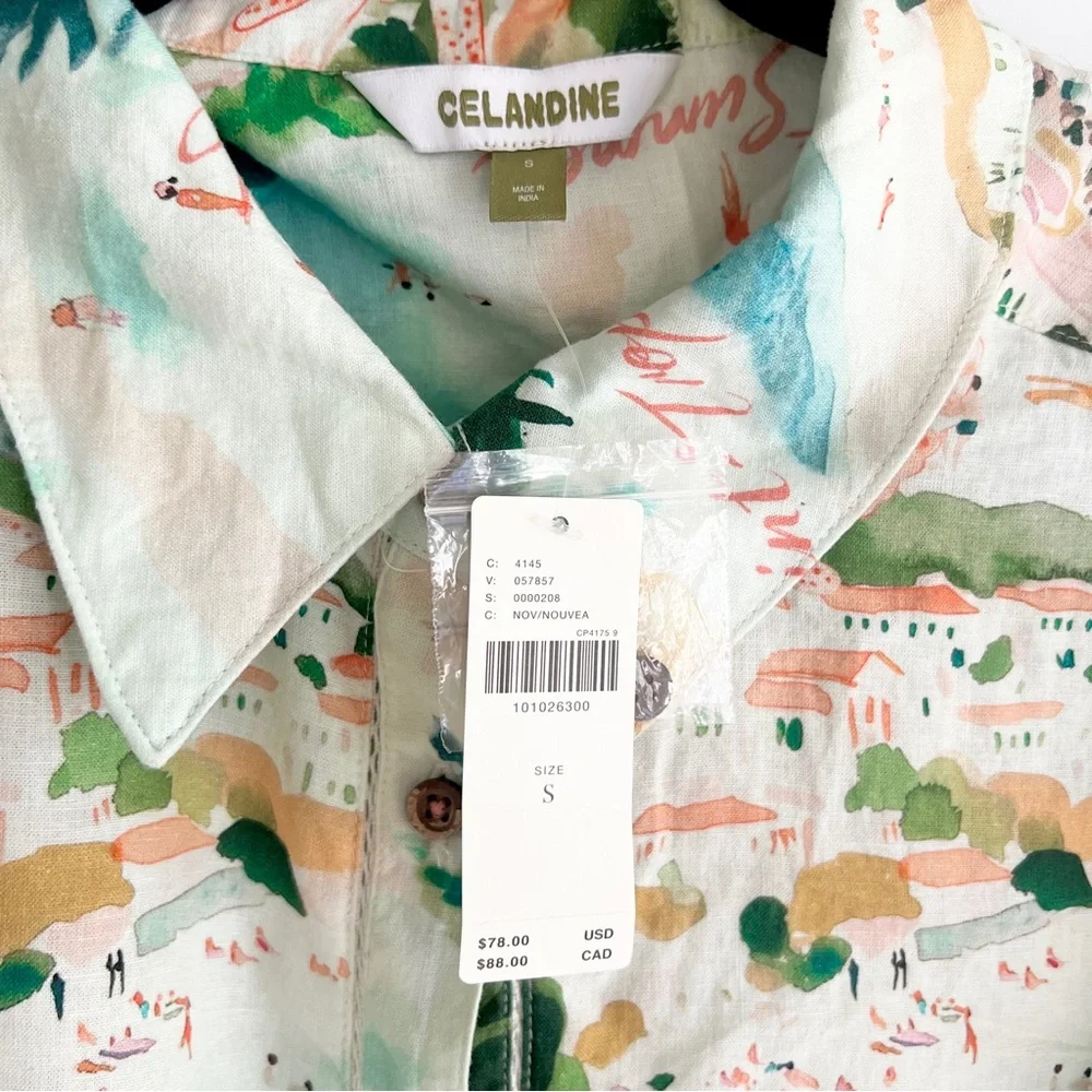 Anthropologie Celandine Linen Blend Shirt Size Small NWT Coastal Mediterranean